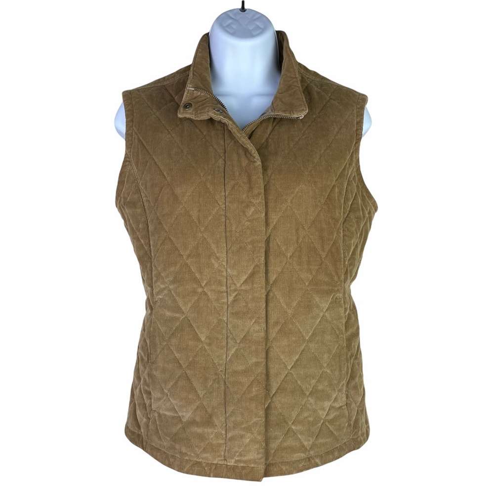 Eddie Bauer Tan Cotton Corduroy Diamond Quilted Vest With Polyester Insulation S